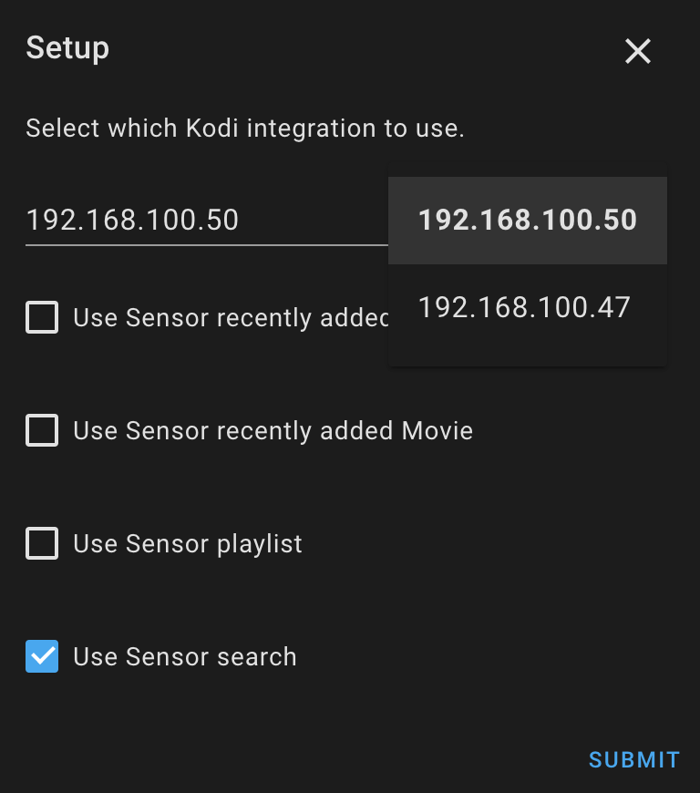 Configure integration Kodi Media Sensors