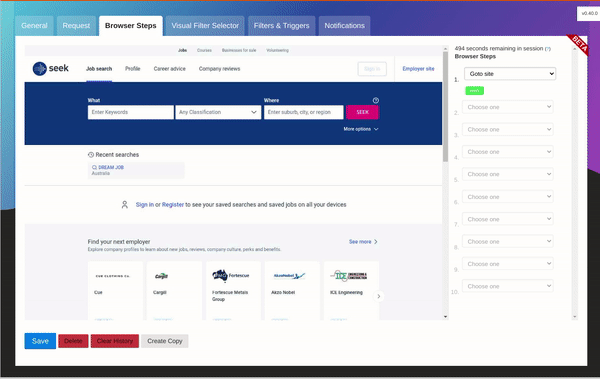 Website change detection with interactive browser steps, detect changes behind login and password, search queries and more